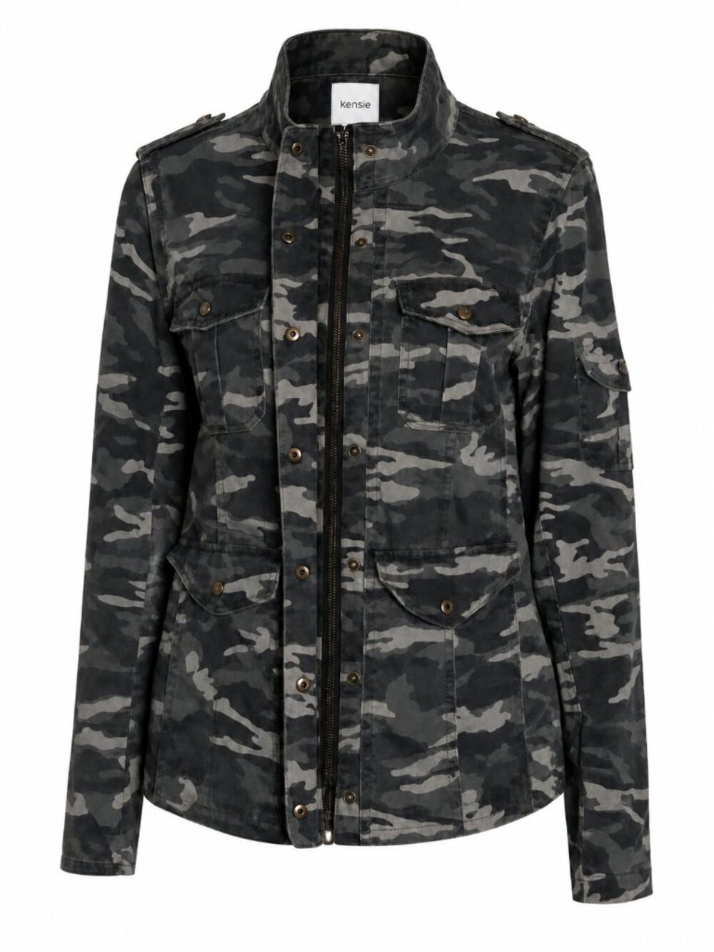 Kensie Women’s Camo Jacket — Cotton Stretch Blend, Size Medium